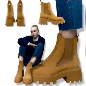 Zara Leather Ankle Boots – EU 37 – Tan – Chunky Heel